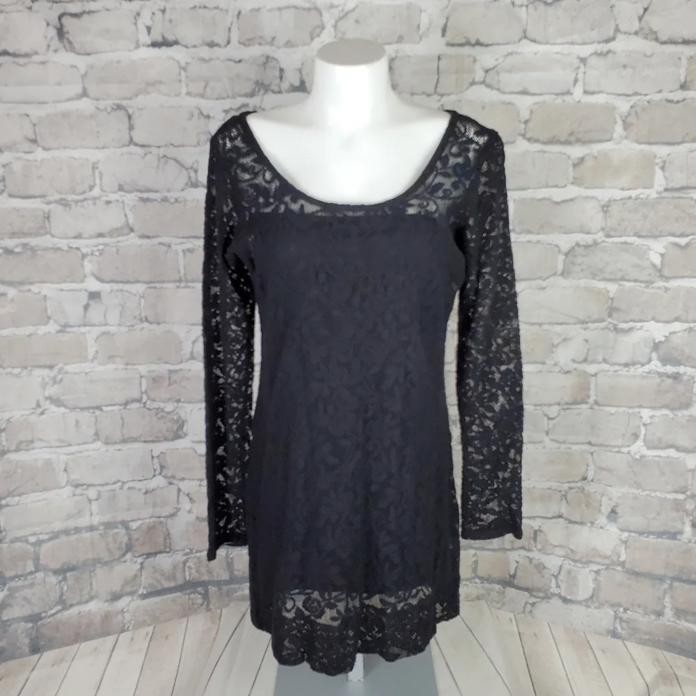 Hurley Black Lace Bodycon Mini Dress Size Small Goth Punk Biker